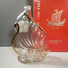 Larsen Cognac Viking Ship Glass Decanter + box Gold Detailing Empty (no stopper)