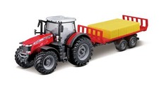 Bburago Massey Ferguson 8740S 10cm Tractor with Bale Trailer Toy