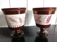 2 vintage bronze / copper lustre ware goblets with hand thrown bases.