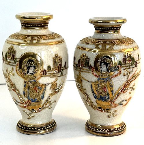 Pair antique japanese satsuma - pair,