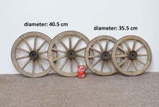 4x small vintage old wooden cart wagon wheels wheel 40.5 cm / 35.5 cm