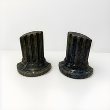 vintage pair Italian alabaster column green blue bookends MCM