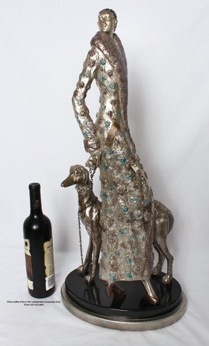 Art deco lady with greyhound - art,