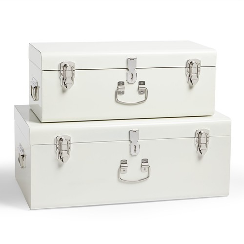 Cream metal storage trunks - metal,