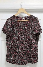Pleione Top Women's Large Multicolor Floral Short Sleeve Casual 