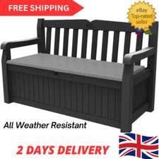 ✅Keter Eden Bench 265L Outdoor Garden Storage Box Garden Furniture - Graphite an