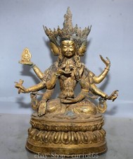 17'' Old Tibet Bronze Ware Gold Gilt 3 Head 8 Arms Namgyalma Buddha Statue