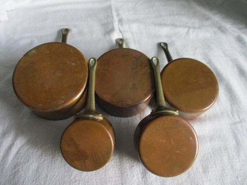 Small victorian copper pan set - victorian,