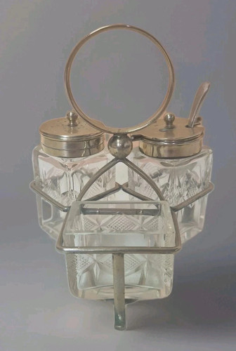 Silver plated glass cruet set - glass,