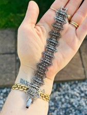 Vintage Silver Tone Metal Marcasite Panel Bracelet 7”