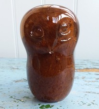 Langham Glass Owl Figure/Paperweight. Brown. 9cms. Label Affixed. VGC