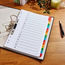 A4 File Dividers A-Z Multi-Punched Printed Plastic Mylar Tabs Alphabet Letters