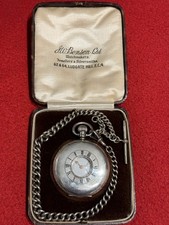 925 Silver JW Benson Half Hunter Pocket Watch+BENSON BOX+SOLID SILVER CNAIN