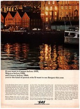 PRINT AD, 1965 SAS Airline See Bergen This Year Ocean Side Quiet Fishing Village