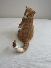 Ginger & white tabby cat sitting,mouse on tail Figure,Sherratt & Simpson,59042