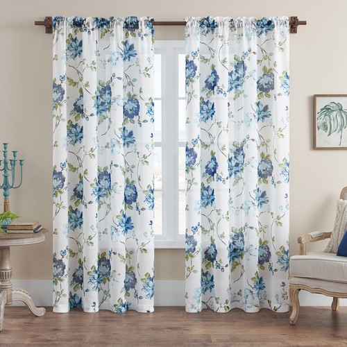 Blue flower curtains inches - blue,