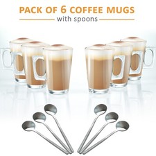 6 X Latte Coffee Glasses Cappuccino Lattes Tea Glass Cups Hot Drink Mugs