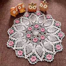 17" Vintage Hand Crochet Lace Doily Round Table Cloth Topper Mats Doilies Flower