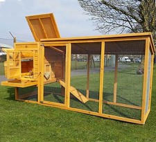 LARGE 8FT CHICKEN COOP FULLY COVERED RUN AREA POULTRY ARK HOUSE HUTCH RUN NEST 