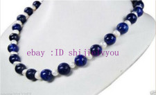 Natural 8mm Egyptian Blue Lapis Lazuli & Real White Pearl Necklaces 18/25/50/65"
