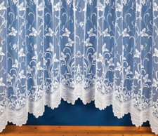 SPRING BUTTERFLY FLORAL WHITE NET CURTAIN JARDINIERES HEAVY SCALLOPED HEM