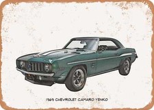 Classic Car Art - 1969 Chevy Camaro Yenko Pencil Sketch - Rusty Metal Sign 2
