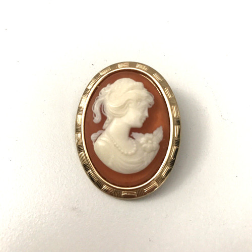 Vintage plastic cameo brooch - cameo,