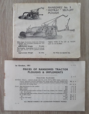 Ransomes Tractor Ploughs & Implements Brochure / Catalogue + Prices c.1951