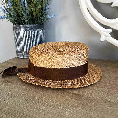 Vintage straw boater hat flat - boater,
