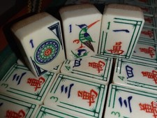 Mahjong Mah-Jongg Custom 148 Bone and Bamboo Kingfisher #1Bam, Original Case