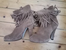 Suede Leather Brown Fringed Boots EU 38 UK 5