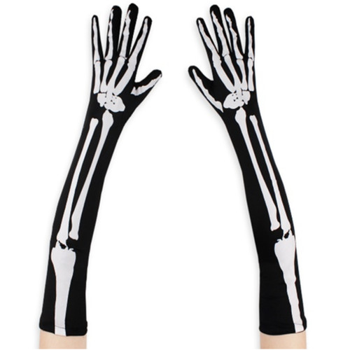 Long skeleton gloves - long, black