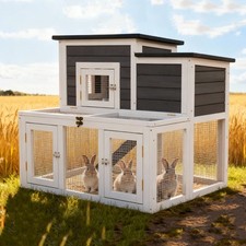 Wooden 2-Tier Rabbit Hutch Chicken Coop with Run - Outdoor Weather Resistant
