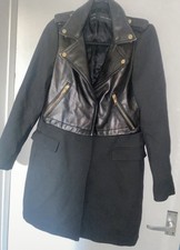 ✨ Zara Basic Black Coat with Faux Leather Biker Detail ✨