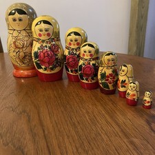 Set Of 8 Genuine Russian Nesting Dolls 7.5” Matryoshka USSR Vintage Handpainted