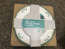 NEXT New Teal / Natural Mediterranean  Dinnerware  Set of 4 Picnic Dinner Plates
