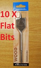 Powerbase 32mm Flat Wood Drill Bits x 10 Quantity 