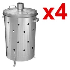 4 x Large 90L Litre Galvanised Metal Bin Rubbish Dustbin Animal Feed Storage