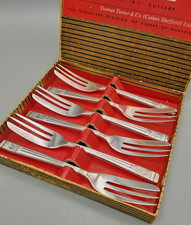 6 Vintage Thomas Turner Pedigree EPNS Silver Plated Cake Pastry Forks - Windsor