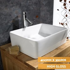 Large Rectangular Bathroom Counter Top Ceramic Wash Basin Cloakroom Gloss Sink 