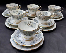 SIX BONE CHINA ROYAL ALBERT SILVER MAPLE TRIOS