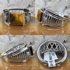 Men's Tigers Eye & .05ctw Diamond Ring 925 Sterling Silver Size 10