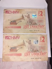 HMV Paper Gift Voucher £2 Value - Genuine Vintage/Retro - RARE! (set of 2)