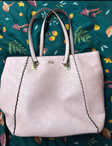 Guess pink logo embossed tote - guess,