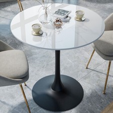 FATIVO Modern Round Dining Table Tulip Marble Coffee Table Pedestal Base Black