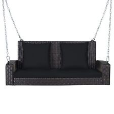 Wicker Swing Bench 2-Seat Patio Rattan Porch Swing Hanging Loveseat Black