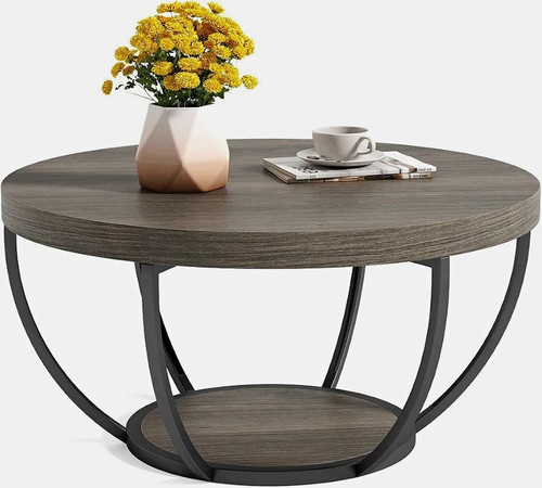 Round coffee table grey wood - coffee,