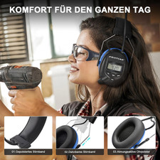 PROTEAR Rechargeable Ear Defenders with Bluetooth, FM/AM Digital Radio And