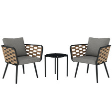Outsunny 3 Pieces Rattan Bistro Set, Wicker Garden Furniture Set w/ Cushions