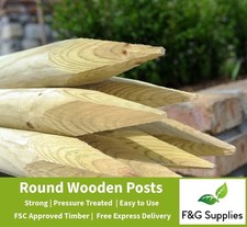 10 x 1.65m (5.6ft) tall x 75mm dia. Round Wooden Fence Posts pressure treated